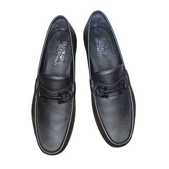 Salvatore Ferragamo Crown Nero Pebble Calf Loafer Mens Shoe Size 10.5 E With Box - Picture 8 of 17